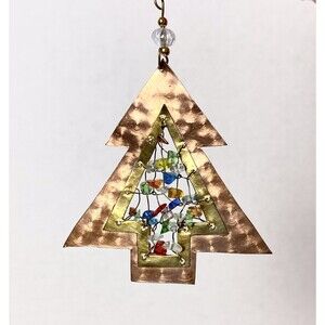 Copper Christmas Tree Ornament Stones Wire Hanging Unique Holiday Decor Artisan